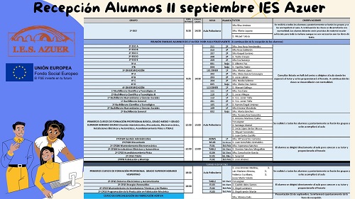 Calendario de recepción y comienzo de clases del curso 23/24 para el 11 de septiembre
